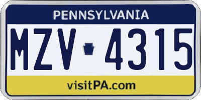 PA license plate MZV4315