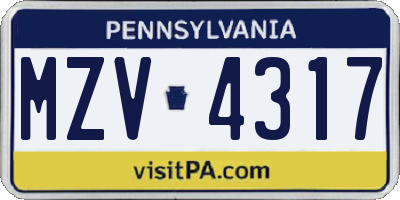PA license plate MZV4317