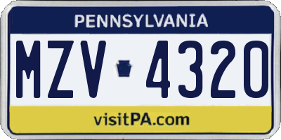 PA license plate MZV4320