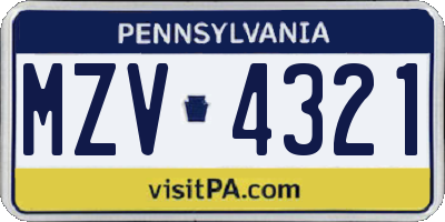 PA license plate MZV4321