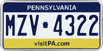 PA license plate MZV4322