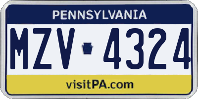 PA license plate MZV4324