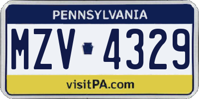 PA license plate MZV4329
