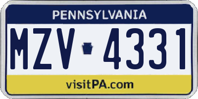 PA license plate MZV4331