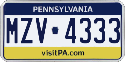PA license plate MZV4333