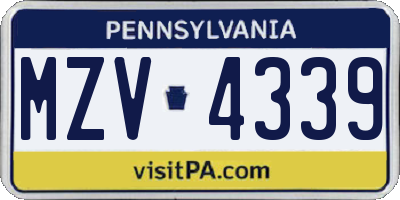 PA license plate MZV4339