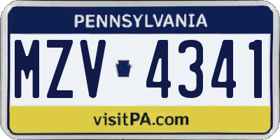 PA license plate MZV4341