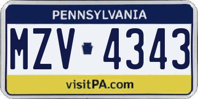 PA license plate MZV4343