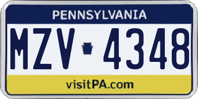 PA license plate MZV4348