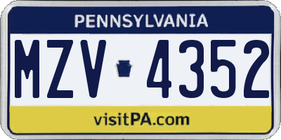 PA license plate MZV4352