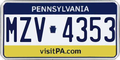 PA license plate MZV4353