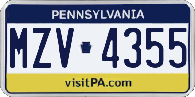 PA license plate MZV4355