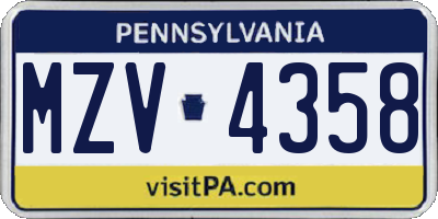 PA license plate MZV4358