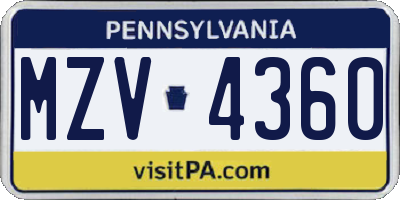 PA license plate MZV4360