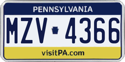 PA license plate MZV4366