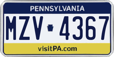 PA license plate MZV4367