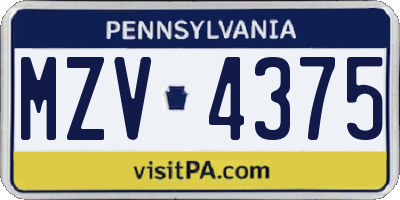 PA license plate MZV4375