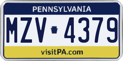 PA license plate MZV4379