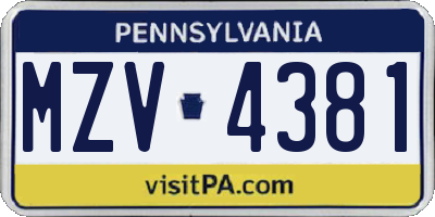 PA license plate MZV4381