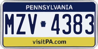 PA license plate MZV4383