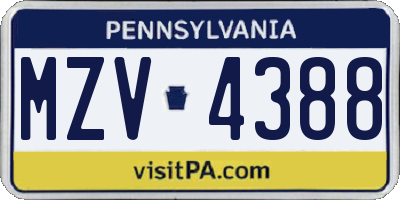 PA license plate MZV4388