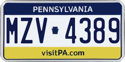 PA license plate MZV4389