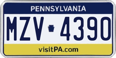 PA license plate MZV4390