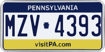 PA license plate MZV4393