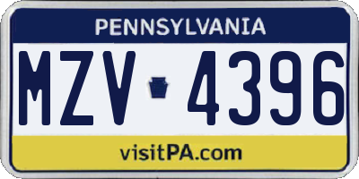PA license plate MZV4396