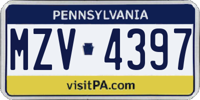 PA license plate MZV4397