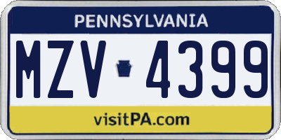 PA license plate MZV4399
