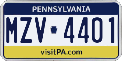 PA license plate MZV4401