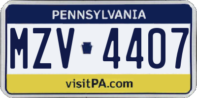 PA license plate MZV4407