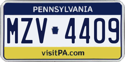 PA license plate MZV4409