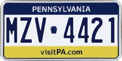 PA license plate MZV4421