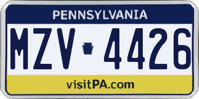 PA license plate MZV4426