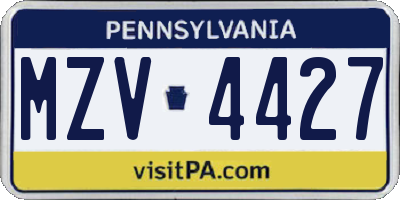 PA license plate MZV4427