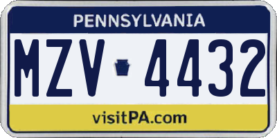 PA license plate MZV4432