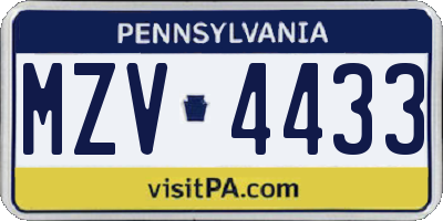PA license plate MZV4433