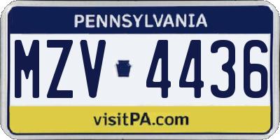 PA license plate MZV4436