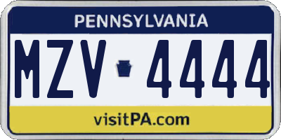 PA license plate MZV4444