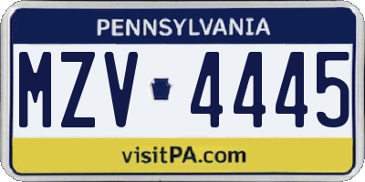 PA license plate MZV4445