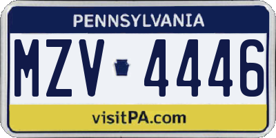 PA license plate MZV4446