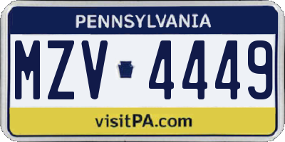 PA license plate MZV4449