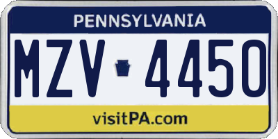 PA license plate MZV4450