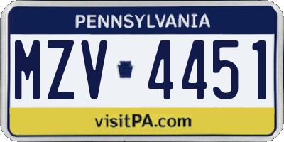 PA license plate MZV4451
