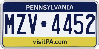 PA license plate MZV4452