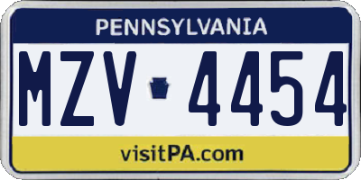 PA license plate MZV4454