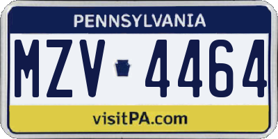 PA license plate MZV4464