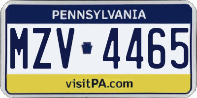 PA license plate MZV4465
